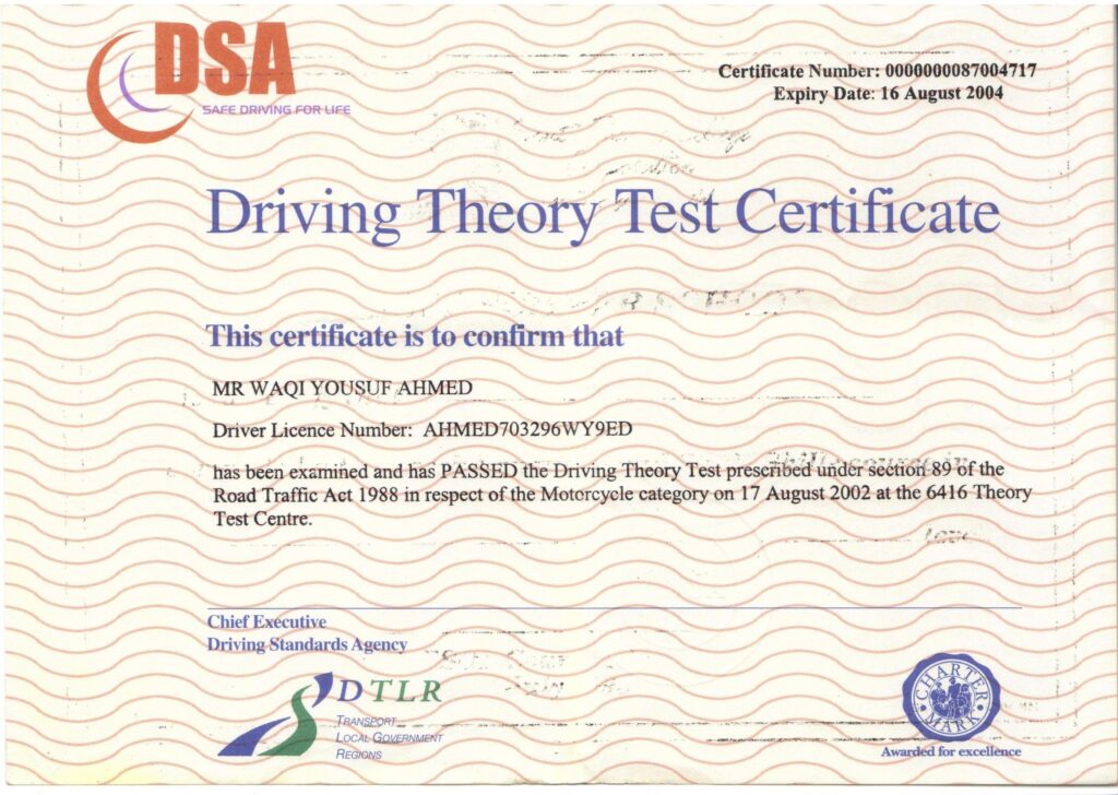 Buy theory test certificate