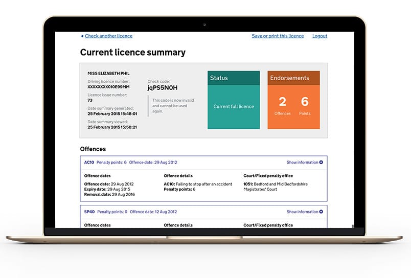 DVLA Driving Licence Summary